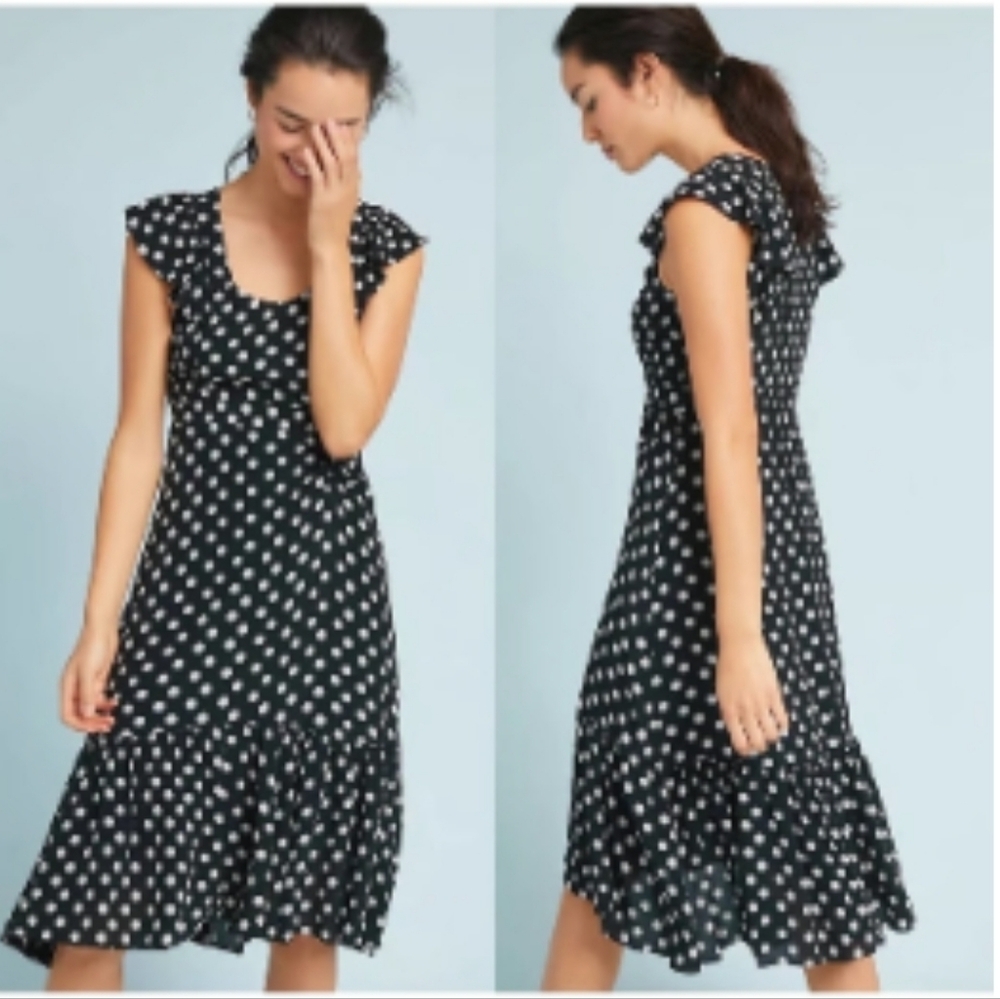 Anthropologie Maeve Gathered Tulip Polka Dot Dress, Size 4